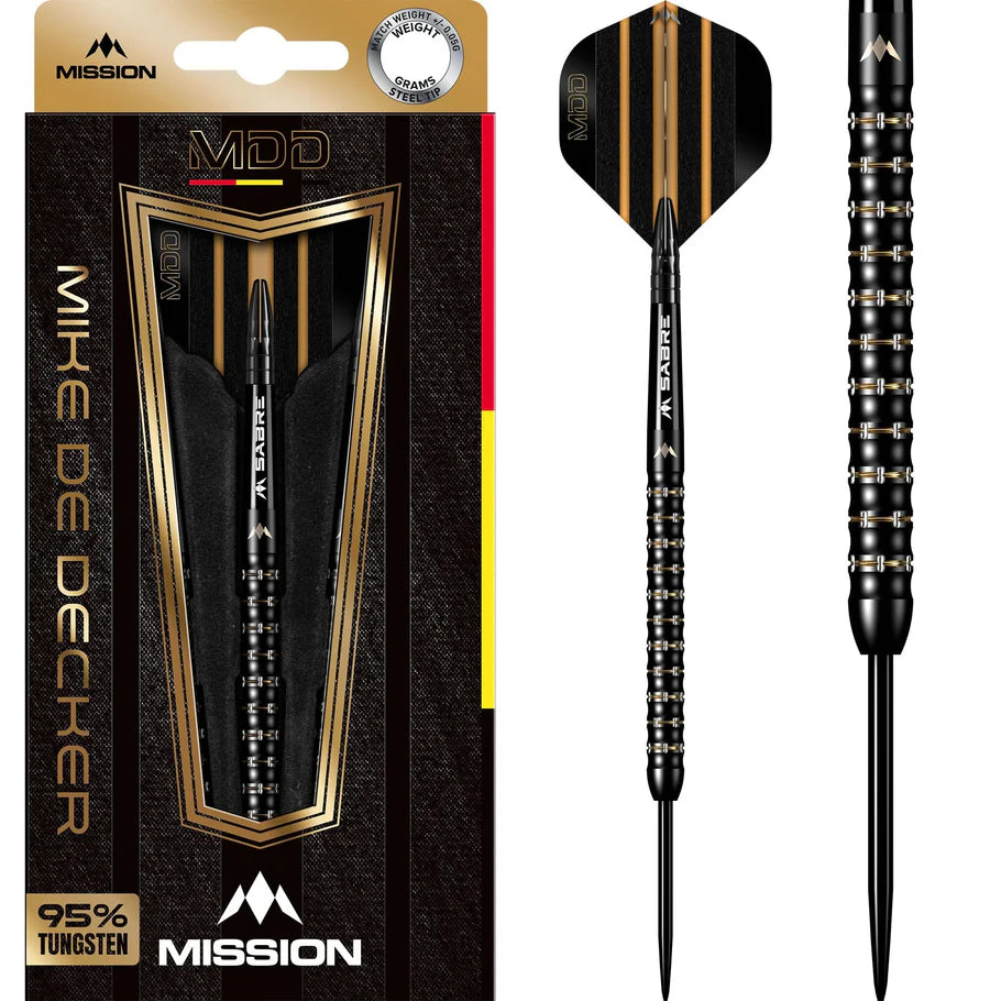 MISSION MIKE DE DECKER DARTS STEEL TIP - 95% TUNGSTEN - BLACK & GOLD PVD