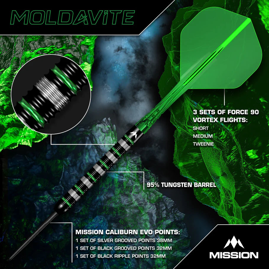MISSION MOLDAVITE DARTS STEEL TIP - 95% TUNGSTEN - BLACK & GREEN-3