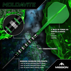 MISSION MOLDAVITE DARTS STEEL TIP - 95% TUNGSTEN - BLACK & GREEN-3