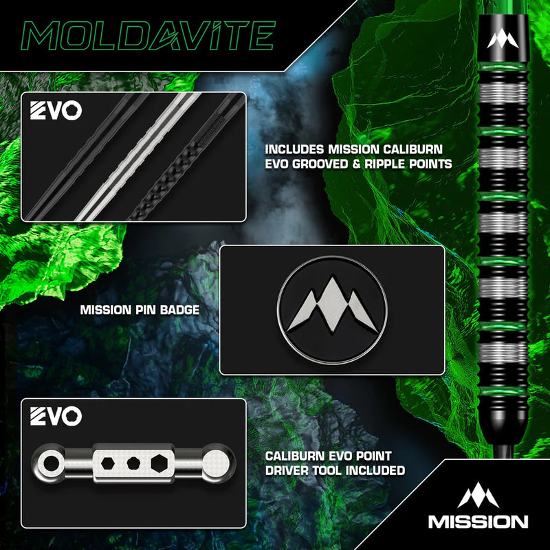 MISSION MOLDAVITE DARTS STEEL TIP - 95% TUNGSTEN - BLACK & GREEN-6