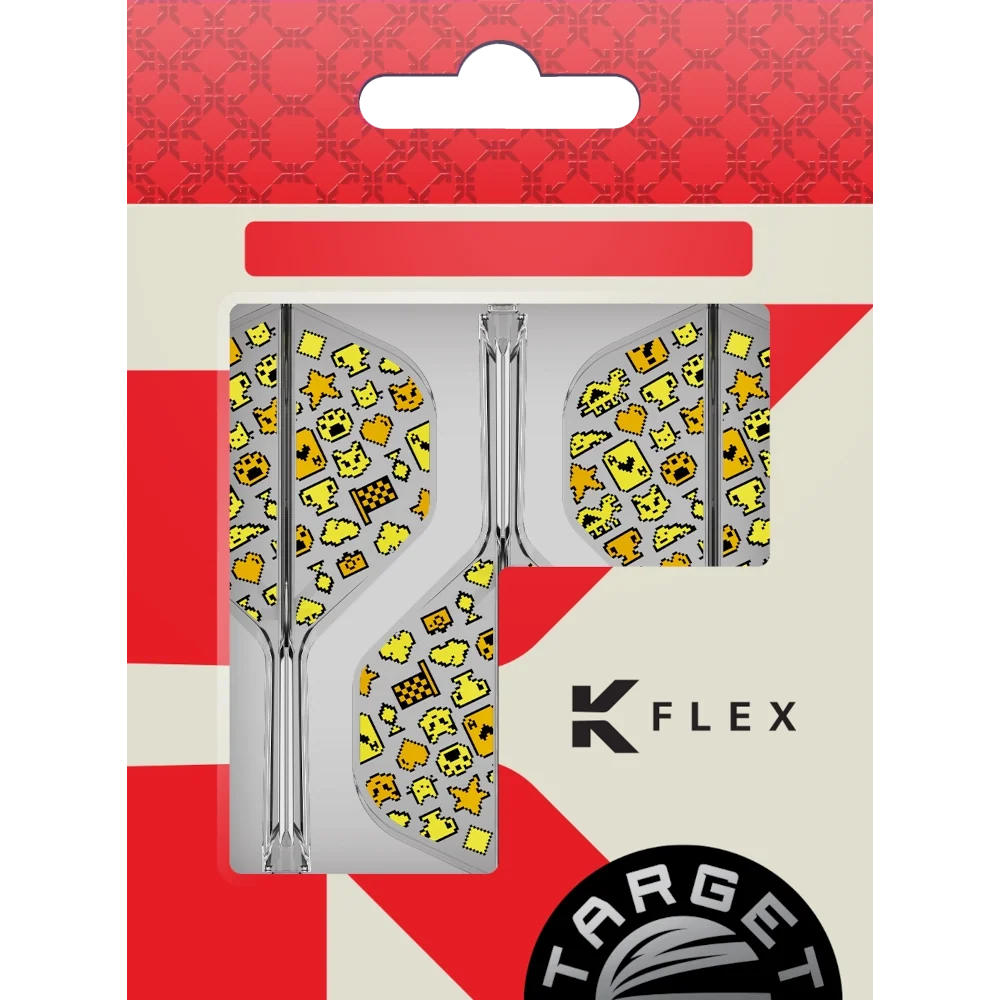 Target Japan K-Flex Mayo No.2 Flight Shaft System – Transparente Flight-Shaft-Systeme mit gelben Mayo-Motiven in der Verpackung