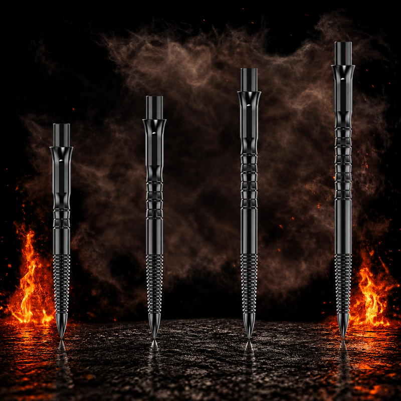Caliburn Replaceable Dart Points Bamboo vor dunklem Rauchhintergrund mit dezenten orangefarbenen Flammen