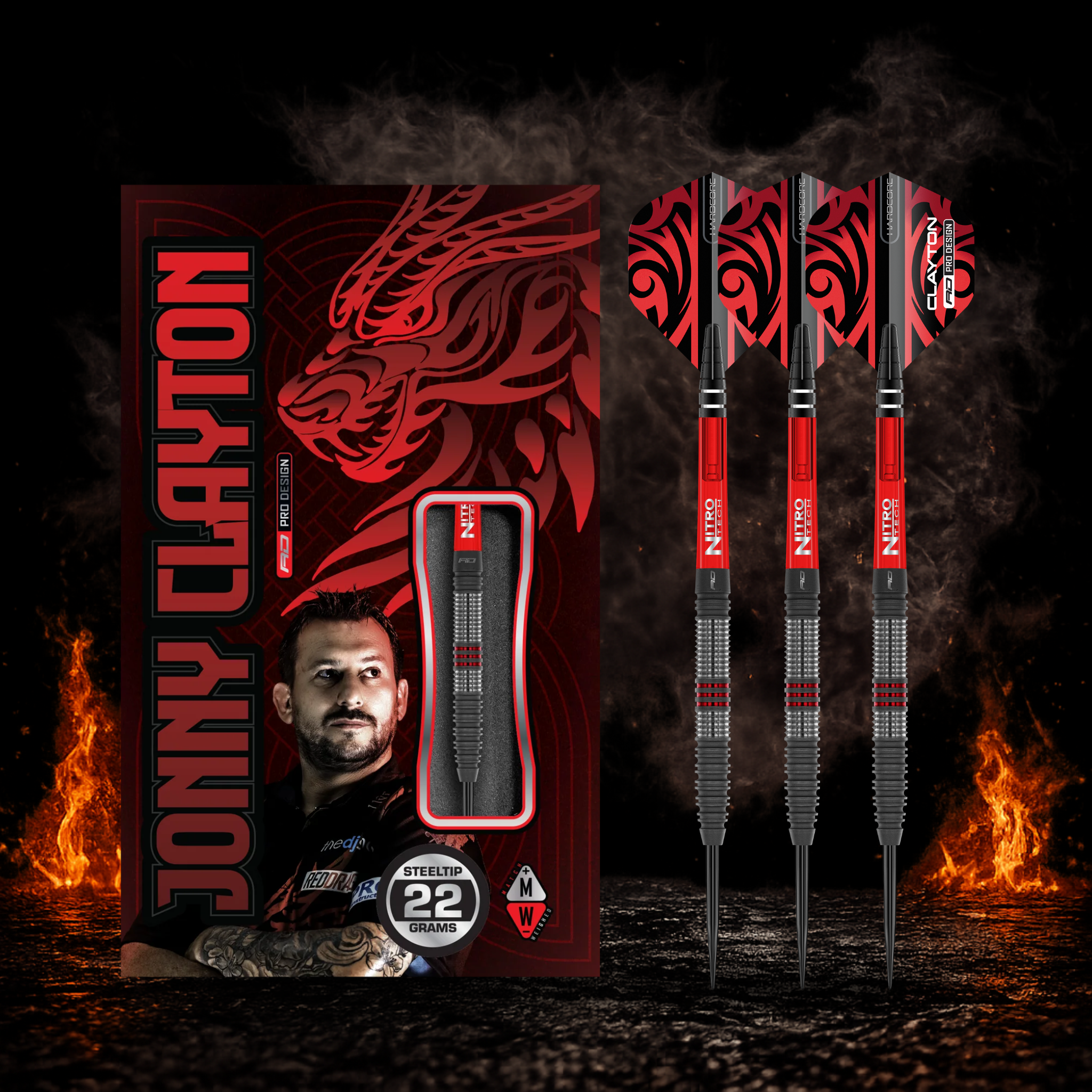 Red Dragon Jonny Clayton Hiraeth Steeldart 90 Prozent Tungsten in Profiqualität
