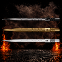 Harrows Micro Grip Quick Point Spitzen vor dunklem Rauchhintergrund mit dezenten orangefarbenen Flammen
