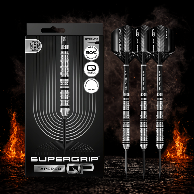 Frontansicht der Harrows Supergrip QP Tapered Quick Point Steeldarts