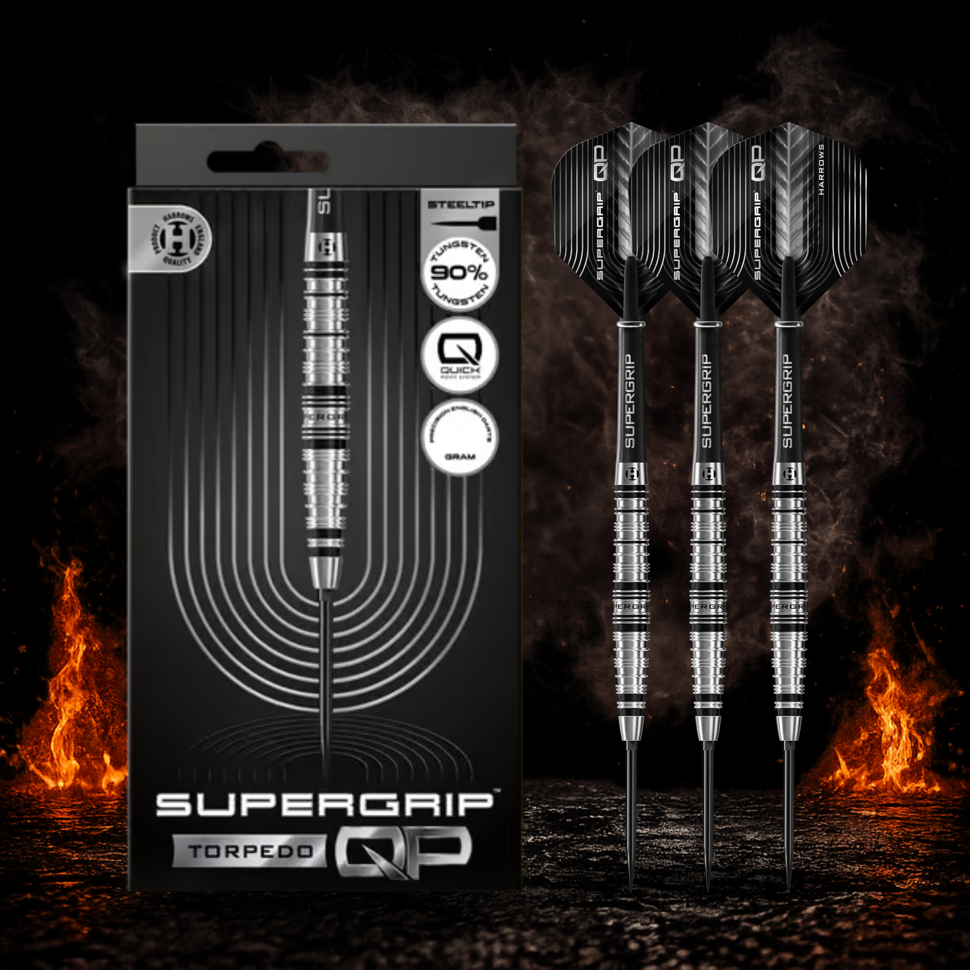 Harrows Supergrip QP Torpedo Quick Point Steeldart 90 Prozent Tungsten in Profiqualität