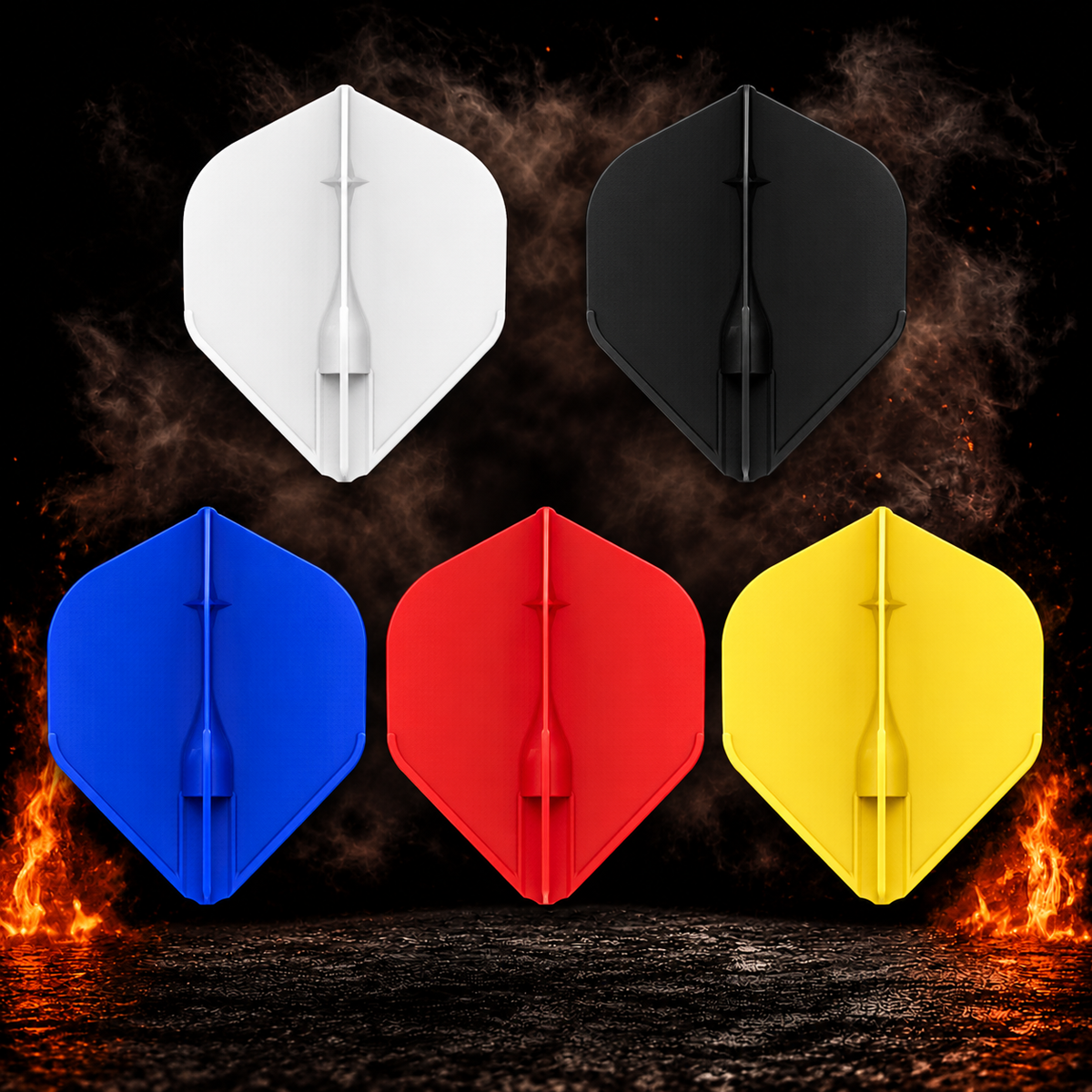 L-Style Champagne EZ L1 Standard Flight – alle angebotenen Farben vor dunklem Rauchhintergrund