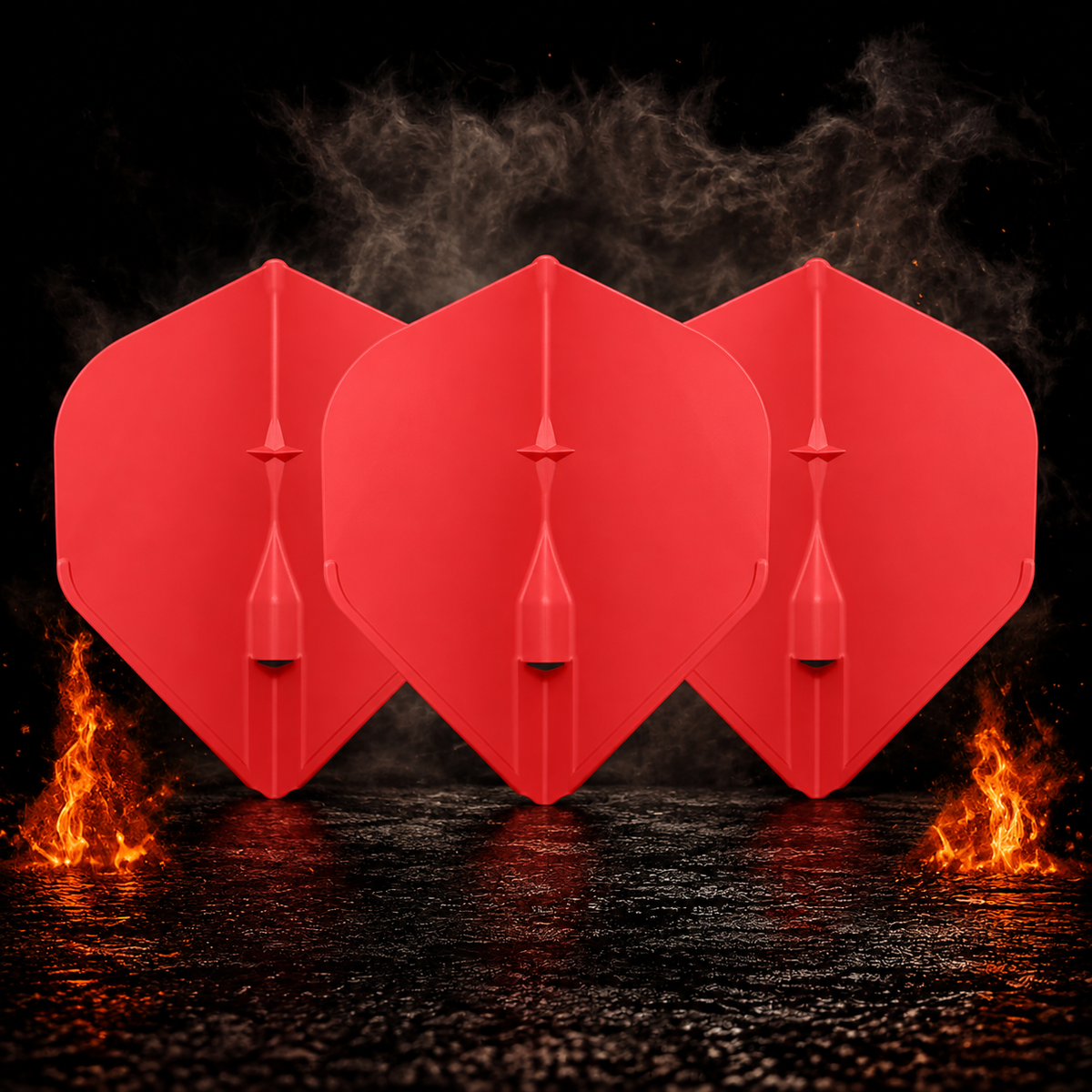 L-Style Champagne EZ L1 Standard Flight vor dunklem Rauchhintergrund mit dezenten orangefarbenen Flammen
