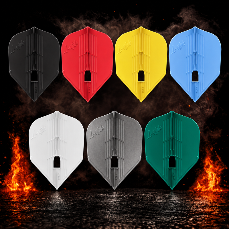 L-Style Champagne Pro Kami L3 Small Standard Flight – alle angebotenen Farben vor dunklem Rauchhintergrund