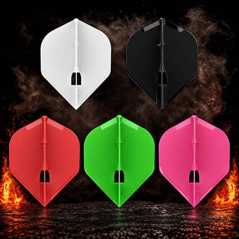 L-Style Champagne Pro L1 Standard Flight – alle angebotenen Farben vor dunklem Rauchhintergrund