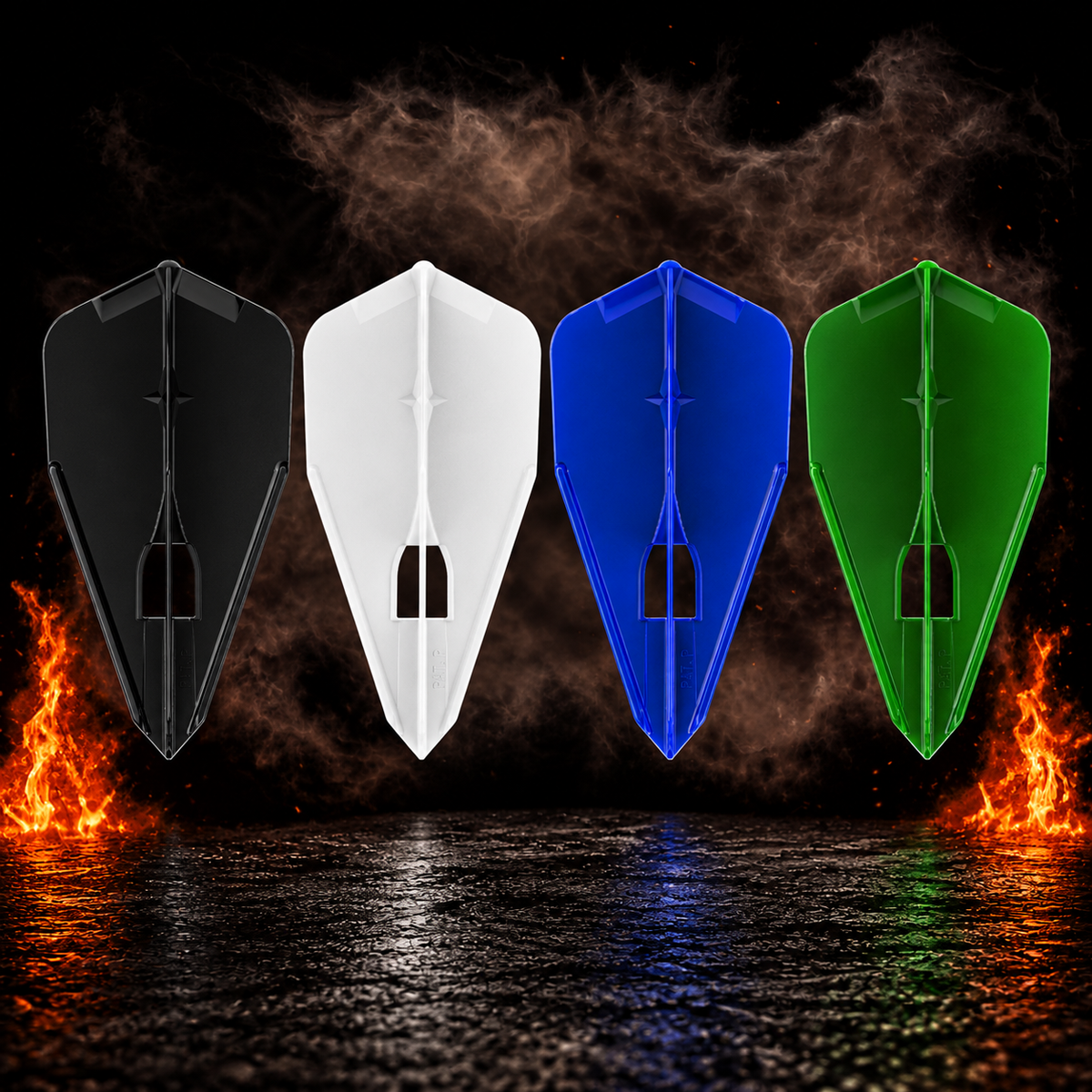 L-Style Champagne Pro L8 Bullet Flight – alle angebotenen Farben vor dunklem Rauchhintergrund