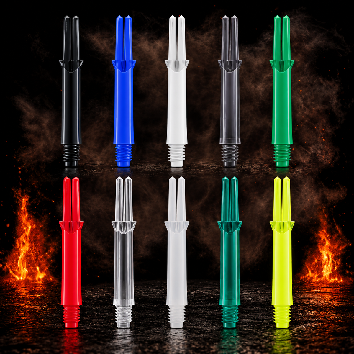 L-Style L-Shafts Locked Straight – alle angebotenen Farben vor dunklem Rauchhintergrund