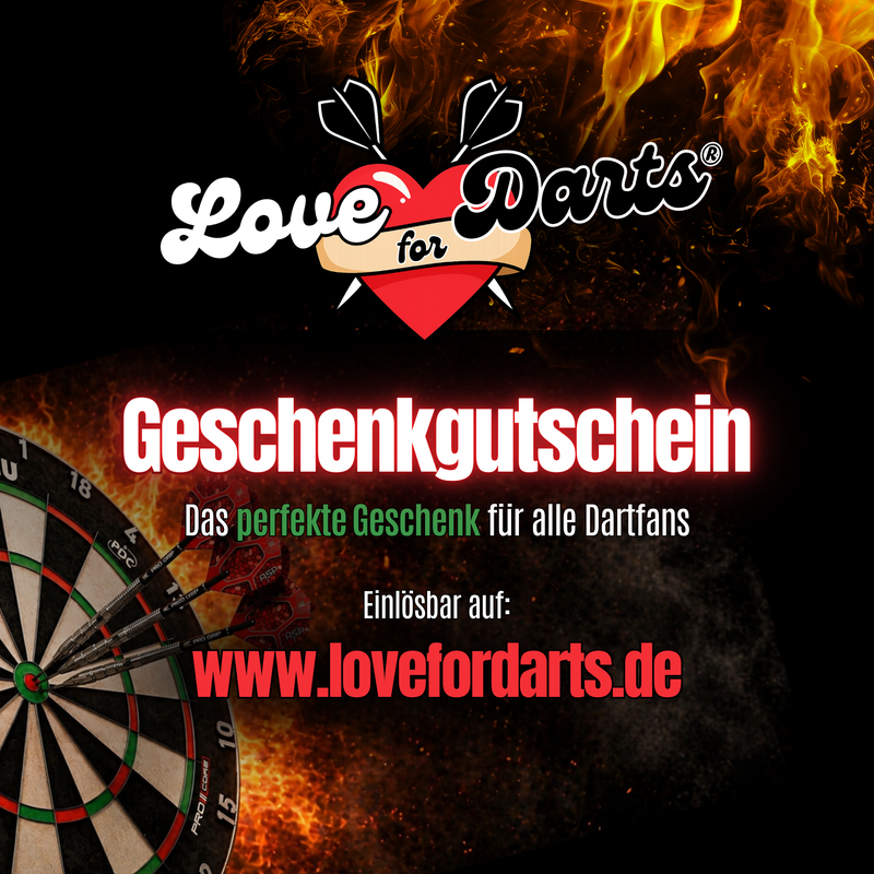 Digitaler Love for Darts Geschenkgutschein für Dartspieler und Dartsport Fans