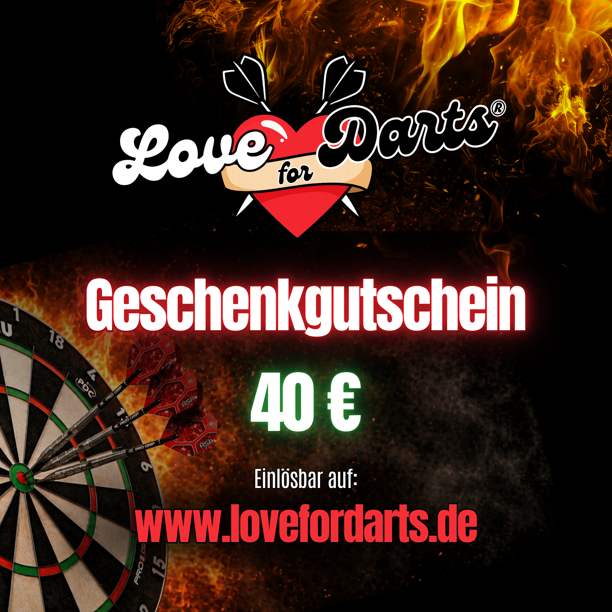 Love for Darts Gutschein im Wert von 40 Euro für Dartspieler und Dartsport Fans