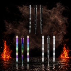 Mission Caliburn Replaceable Dart Points Ripple vor dunklem Rauchhintergrund mit dezenten orangefarbenen Flammen