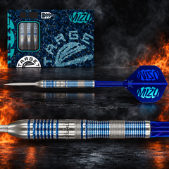 Target Japan Mizu Series 02 Steeldart 90% – Originalverpackung, vollständiger Dart und vergrößertes Barrel-Detail