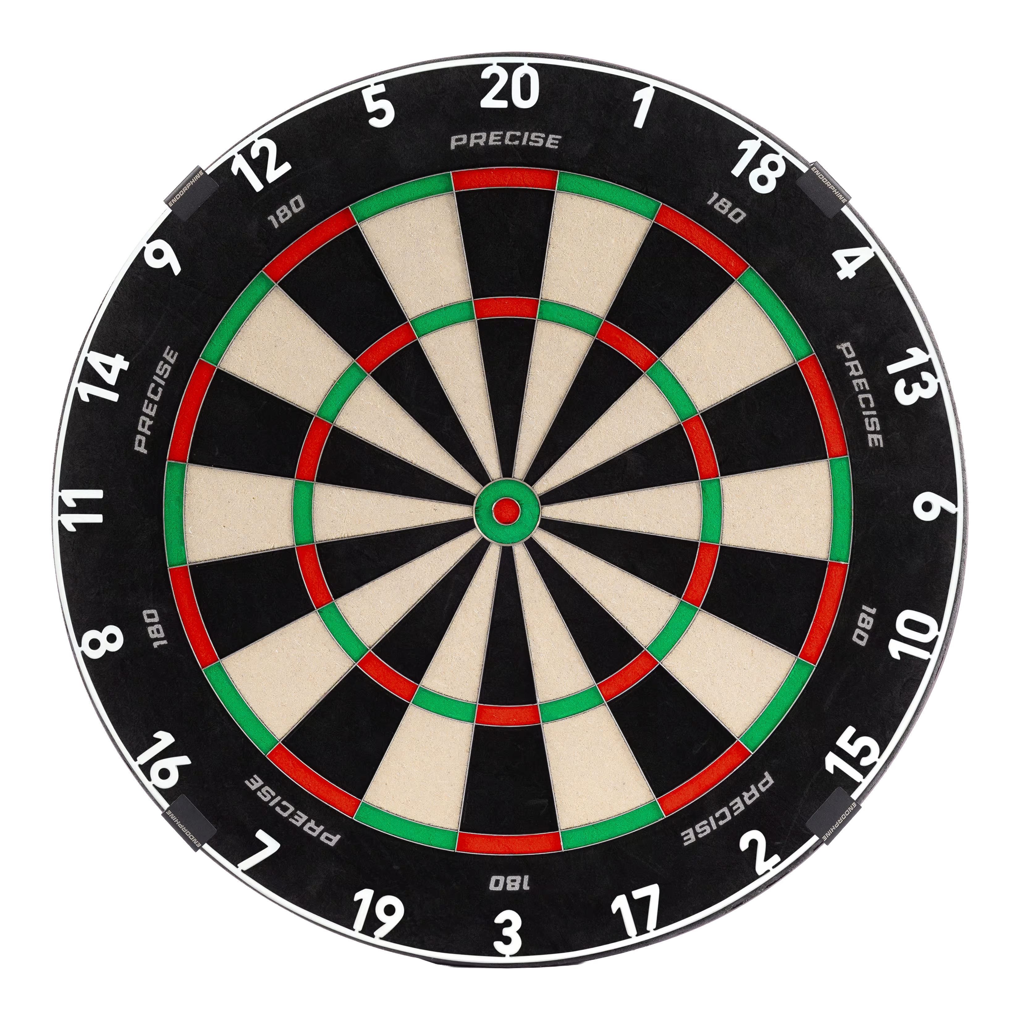 Frontansicht des Precise180 Endorphine Dartboards mit hochwertigem Sisal