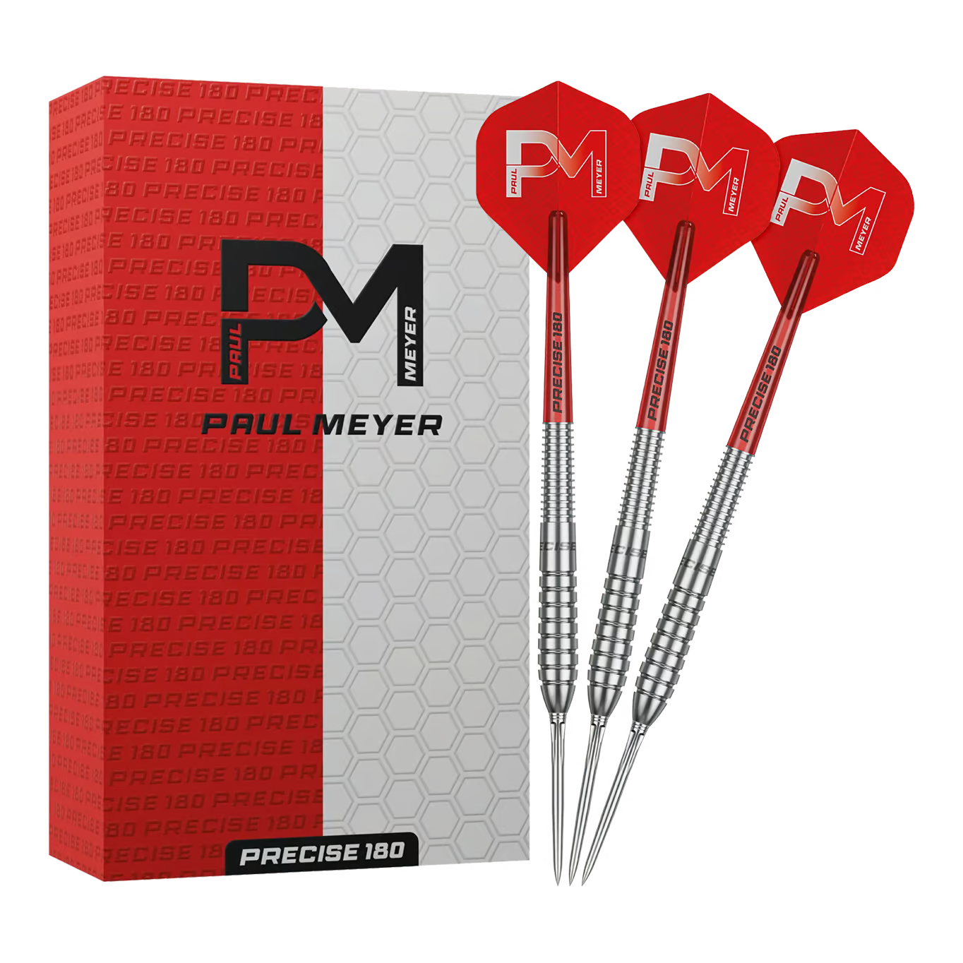 Precise180 Paul Meyer Steeldart Set mit hochwertiger Verarbeitung