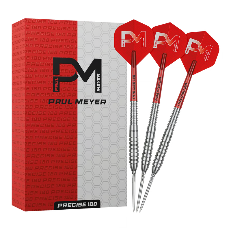 Precise180 Paul Meyer Steeldart Set mit hochwertiger Verarbeitung