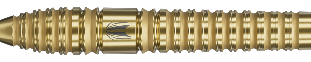 Target Bolide Envy 03 Swiss Point Steeldart 90% – Nahaufnahme des goldfarbenen Barrels mit Gripstruktur