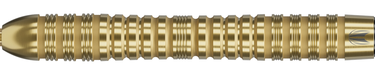 Target Bolide Envy 04 Swiss Point Steeldart 90% – Nahaufnahme des goldfarbenen Barrels mit Gripstruktur