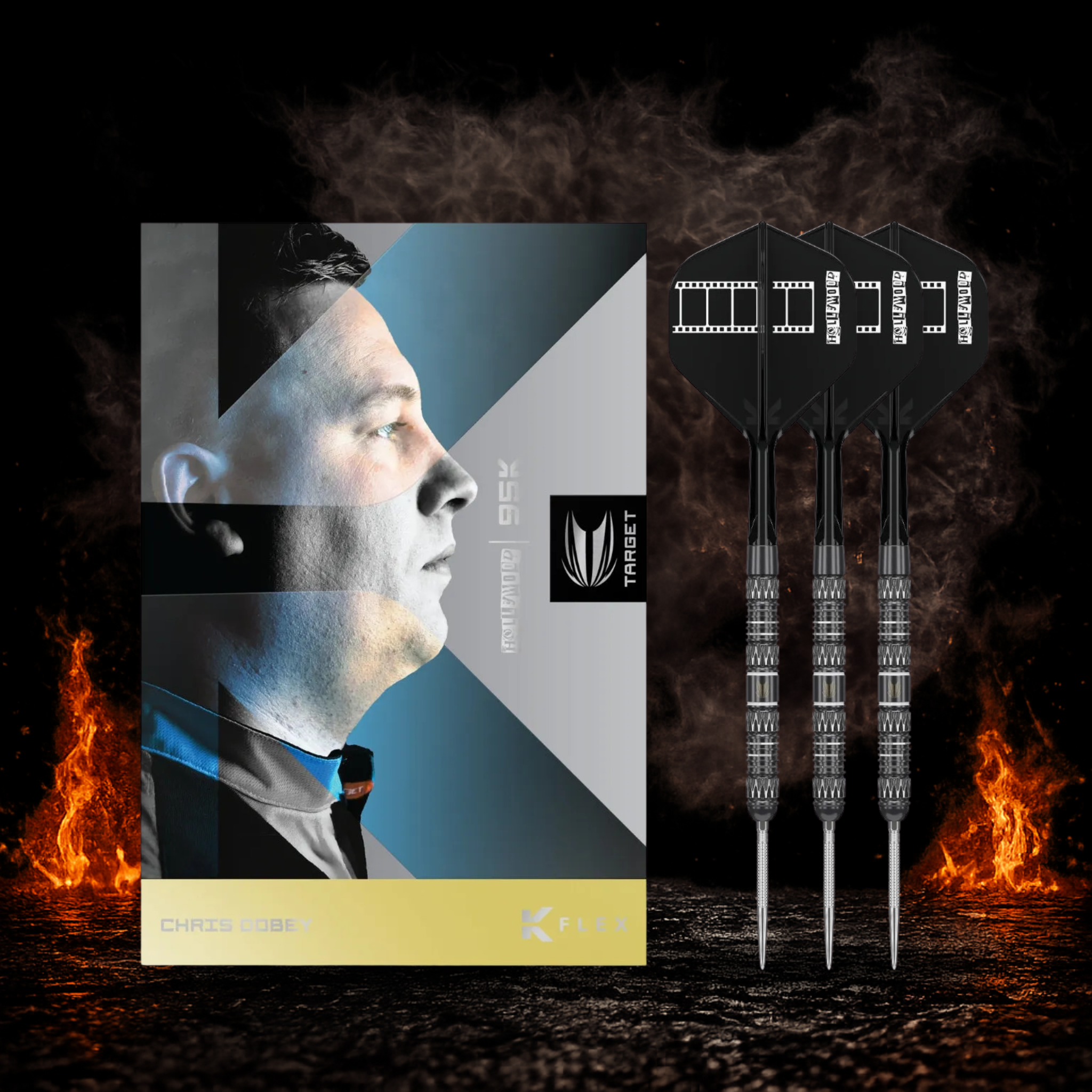 Target Chris Dobey 95K Swiss Point Steeldarts mit gold schwarzem Design