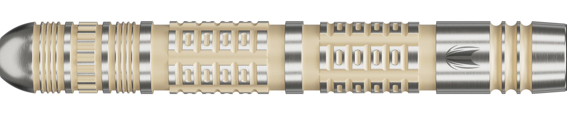 Detailaufnahme des präzisen Barrel Grips der Dimitri van den Bergh 95K Darts