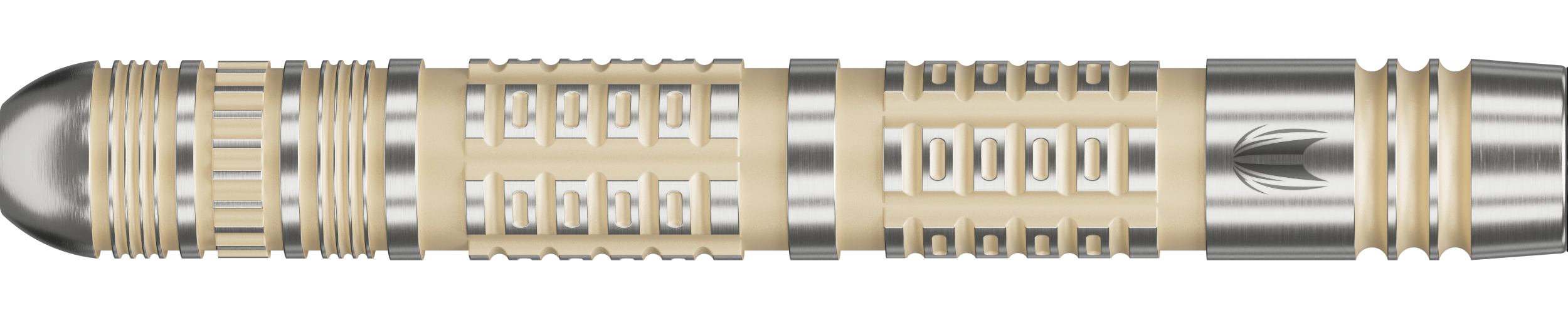 Detailaufnahme des präzisen Barrel Grips der Dimitri van den Bergh 95K Darts