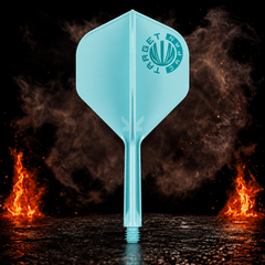 Target Japan K-Flex Exclusive Aquamarine No.2 vor dunklem Rauchhintergrund mit dezenten orangefarbenen Flammen