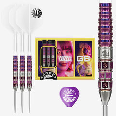 Target Japan Prime Series Mayo G8 Swiss Points – Produktübersicht mit drei Darts, Verpackung, Barrel-Detail und Swiss-Point-Schlüssel