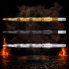Target Onyx Storm Swiss Point vor dunklem Rauchhintergrund mit dezenten orangefarbenen Flammen