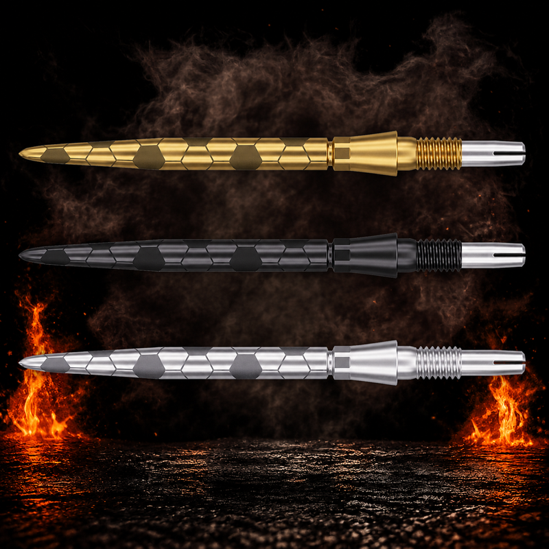 Target Onyx Storm Swiss Point vor dunklem Rauchhintergrund mit dezenten orangefarbenen Flammen