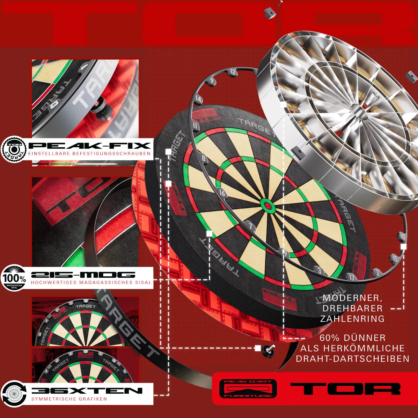 Target TOR Dartboard mit reduziertem Bounce Out System für präzises Spiel