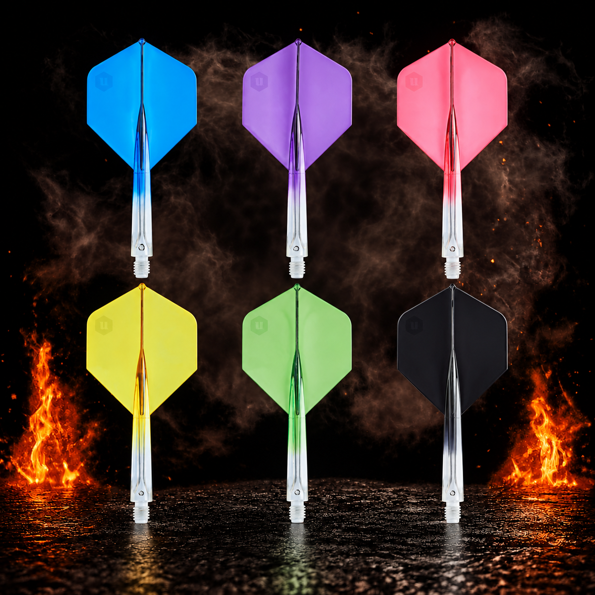 Unicorn Forge Two Tone vor dunklem Rauchhintergrund mit dezenten orangefarbenen Flammen
