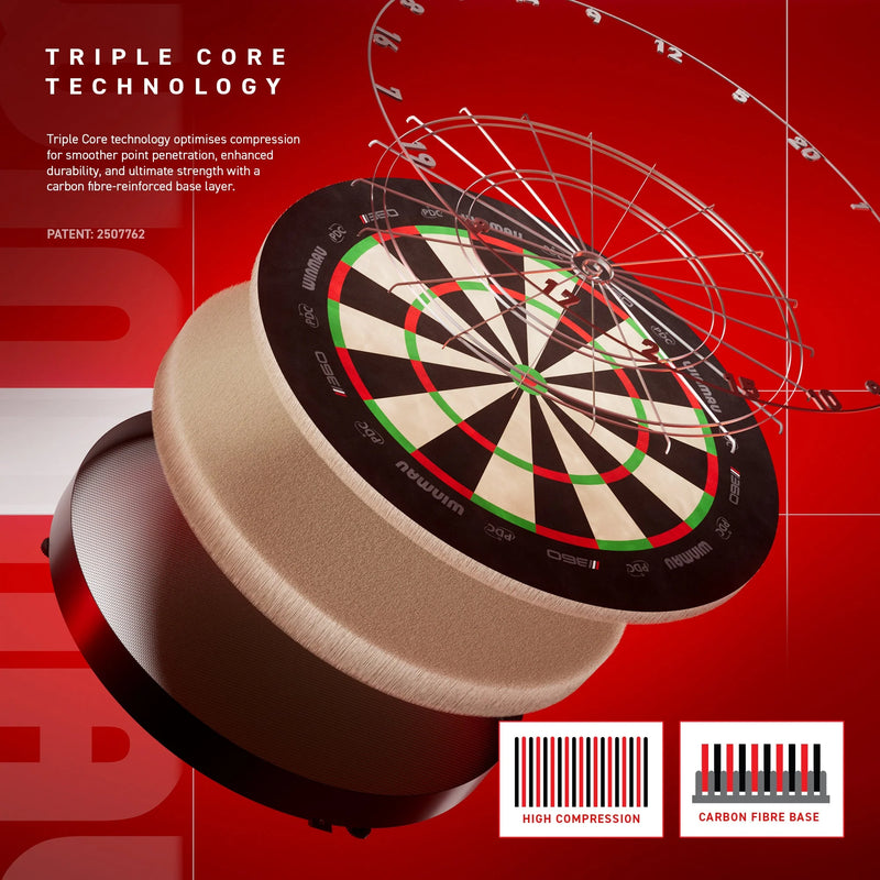 Detailaufnahme der Winmau Blade 360 Triple Core mit modernem Density Control Drahtsystem