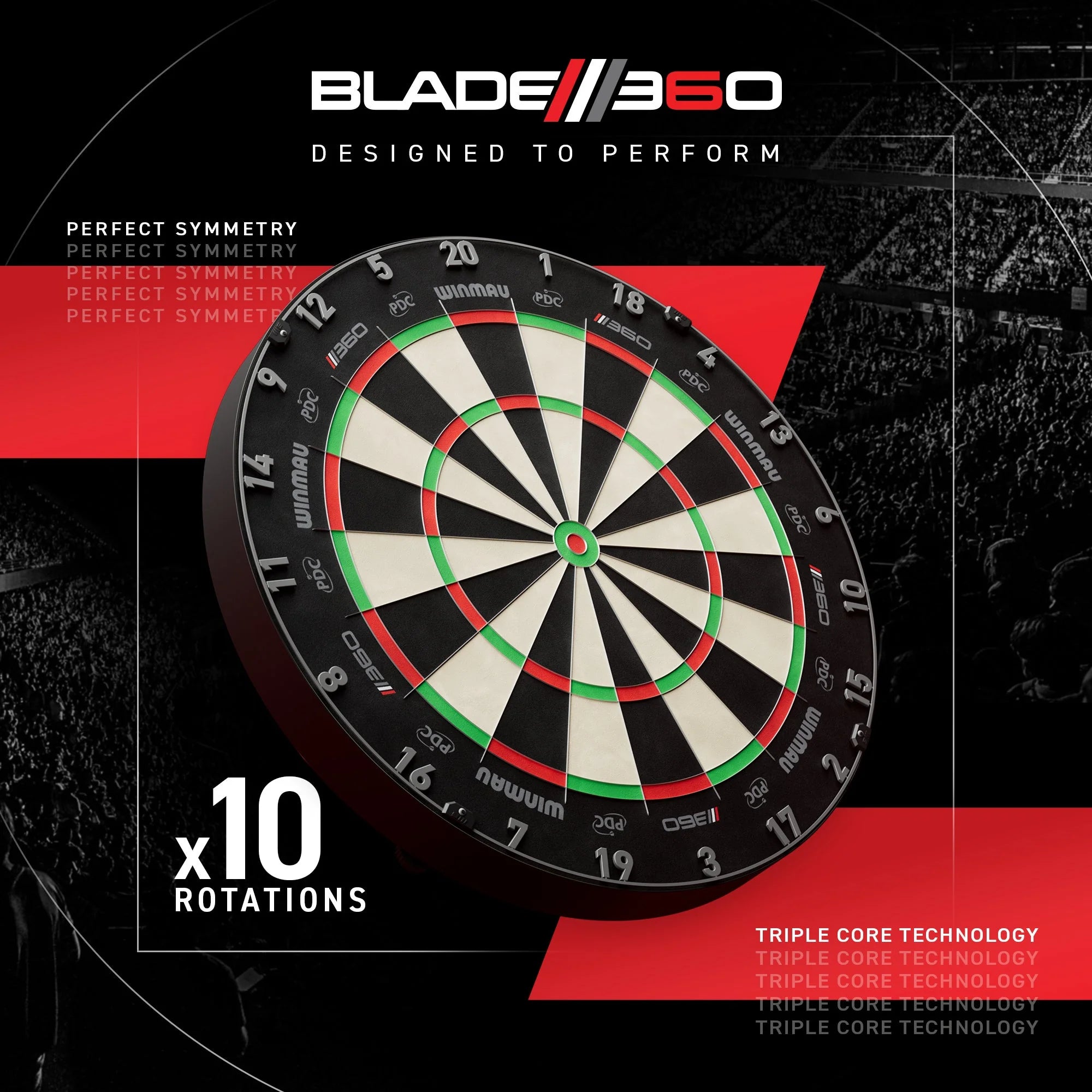 Winmau Blade 360 Triple Core Sisal Dartboard mit hochverdichtetem Triple Core System