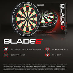 Hochwertiges Winmau Blade 6 Turnier Dartboard aus langlebigem Sisal