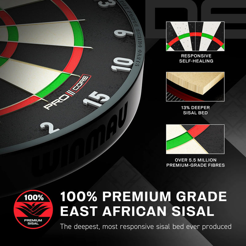 Detailaufnahme der Sisalfasern der Winmau Blade X Dartscheibe