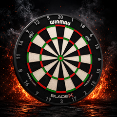 Winmau Blade X Dartscheibe aus Sisal in offizieller PDC Turnierqualität mit dünnem Drahtsystem und drehbarem Zahlenring für professionelles Darttraining