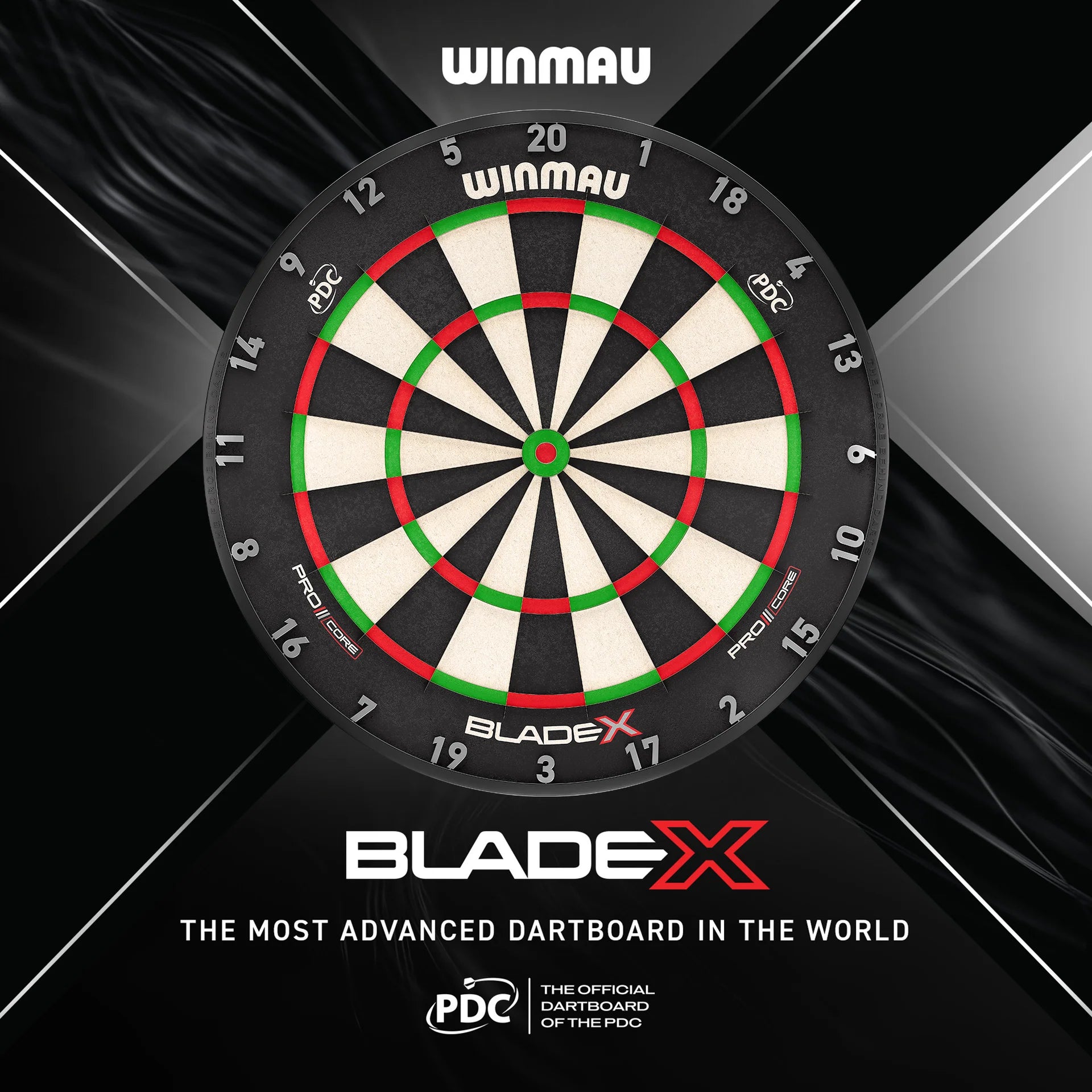 Frontansicht der Winmau Blade X Dartscheibe mit klarer Segmentierung